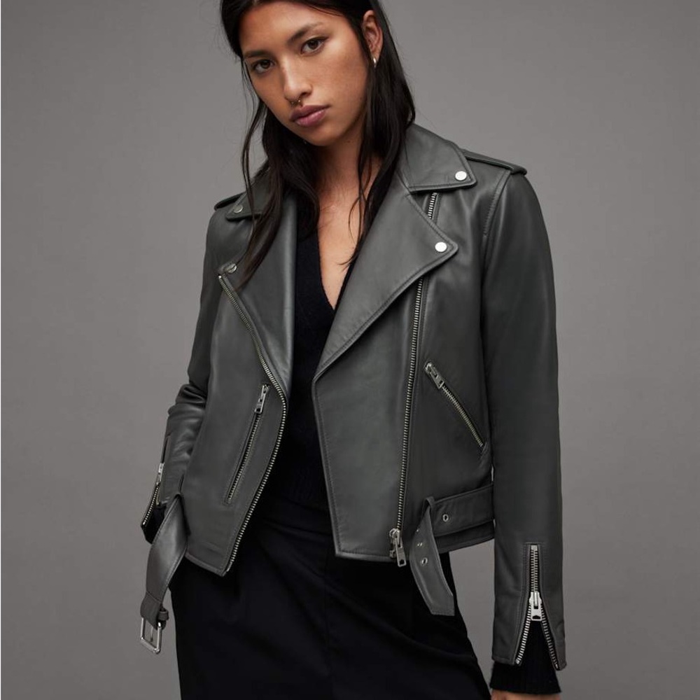 All Saints Black Leather Balfern Jacket 6